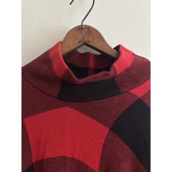 J.McLaughlin Shawl Poncho Red Black Soft Sweater Fridge Mock Turtleneck One Size - Picture 4 of 6